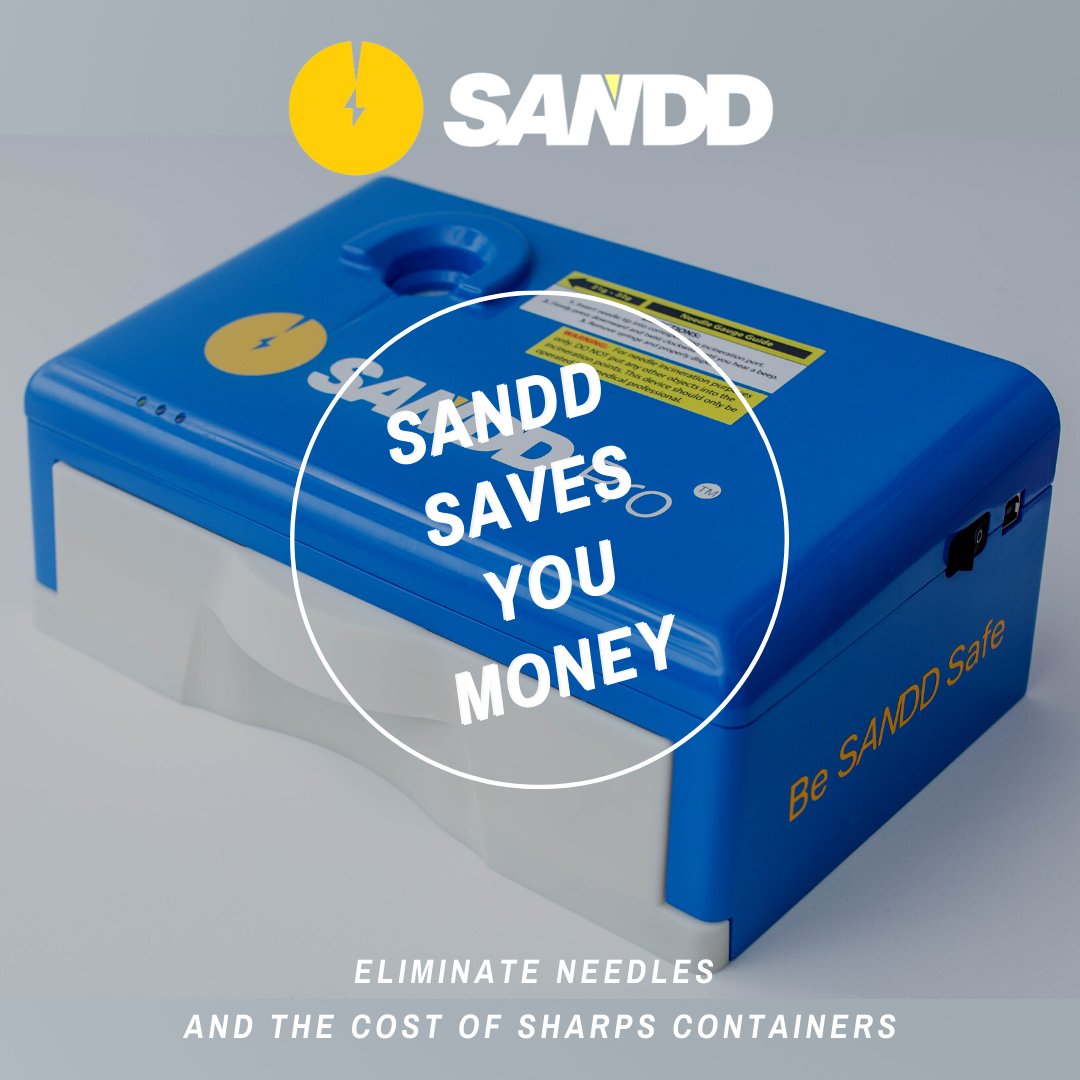 destroyneedles's tweet photo. Sharps containers are no longer necessary. 

The SANDD Pro eliminates the need for sharps containers - once incinerated, the syringe can go directly into red bag waste. No threat, no extra cost. 

Call (866)-4REDHAWK for more information. 
#nomoresharps #SANDDPro #COVIDVaccine https://t.co/s8pYsA2x5Q