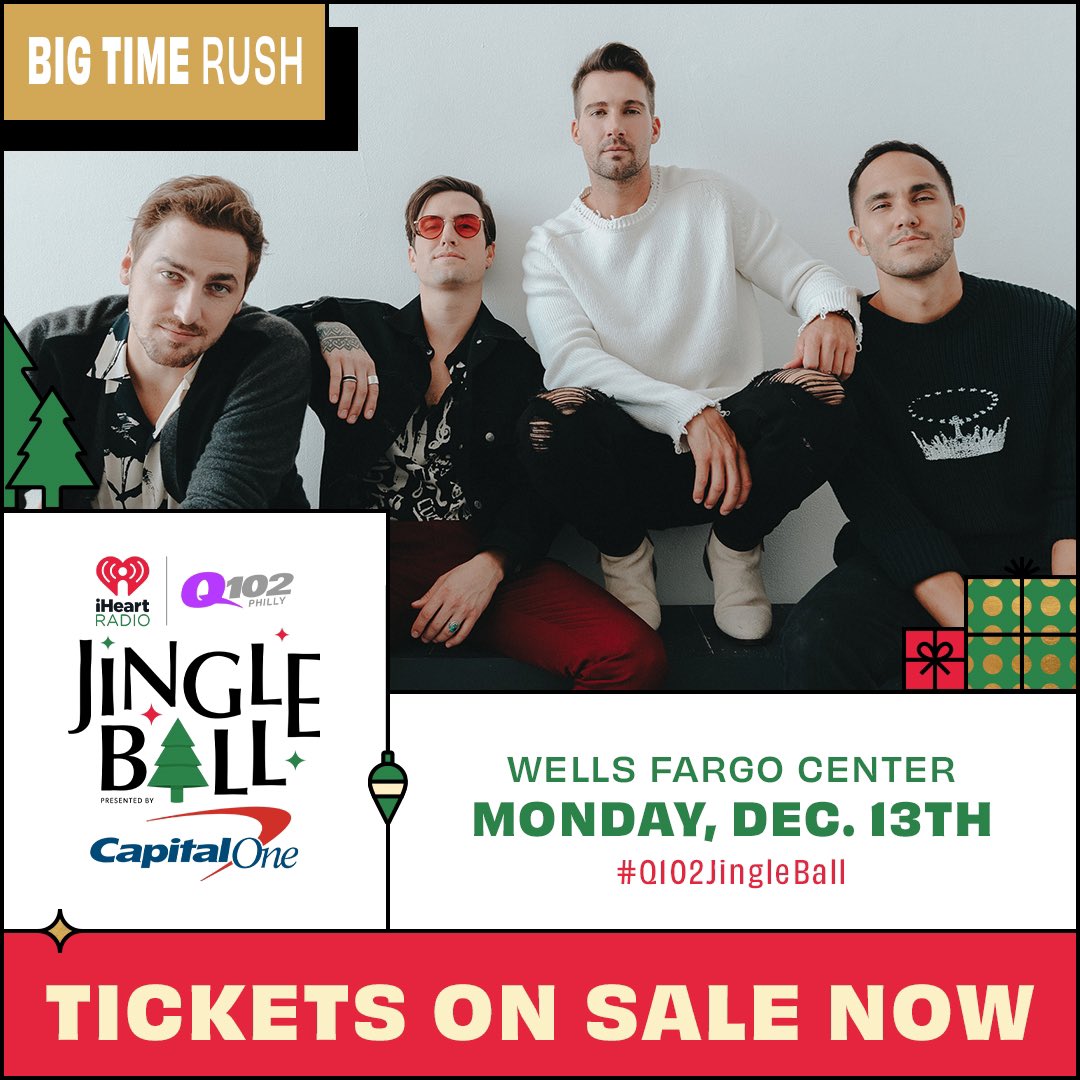 Q102Philly's tweet photo. Just announced! 

@bigtimerush is back and they’re crashing the #Q102JingleBall stage on 12/13 🎅🏼 

Grab tickets now at https://t.co/mZqEBSC7Ms 🎄 https://t.co/teWZrbkbli