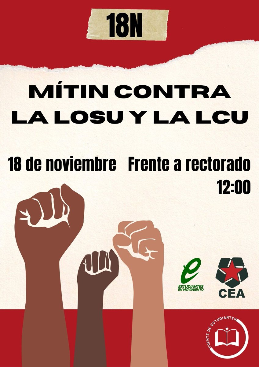 CEAestudiantes's tweet photo. ‼️ Mañana nos vemos a las 12 en el Rectorado.

📢 Desde CEA y desde el @FdE_Salamanca realizaremos un mitín en el que explicaremos nuestra oposición a la LOSU y a la LCU en el marco de la jornada estatal de protesta estudiantil #LOSUspende. https://t.co/Nb34Kfglym