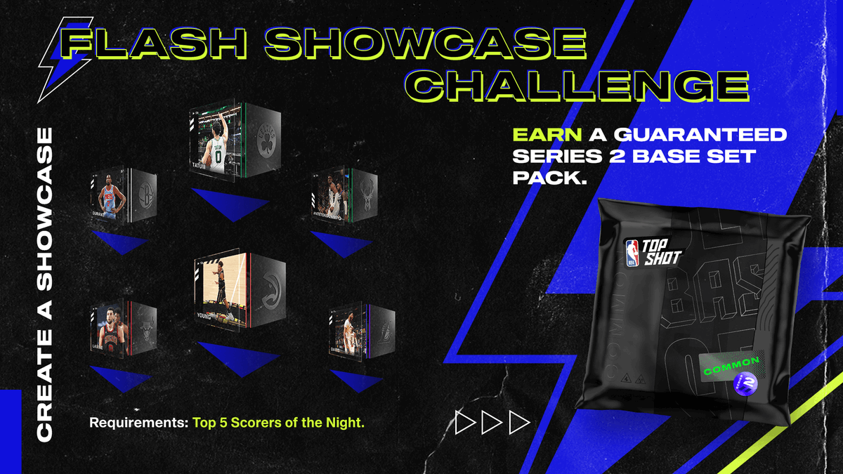 NBATopShot's tweet photo. 🔥 TONIGHT: The szn's 1st Flash Challenge 🔥

Follow live &amp; collect Moments from each of Wednesday's top 5⃣ scorers, w/ the Showcase Builder going live right after tonight's final buzzer ⚡️

Any predictions? Tag your top 5 👀 #NBATwitter

Deets ➡️ https://t.co/b1co3G2BfQ https://t.co/a9GiyH551p