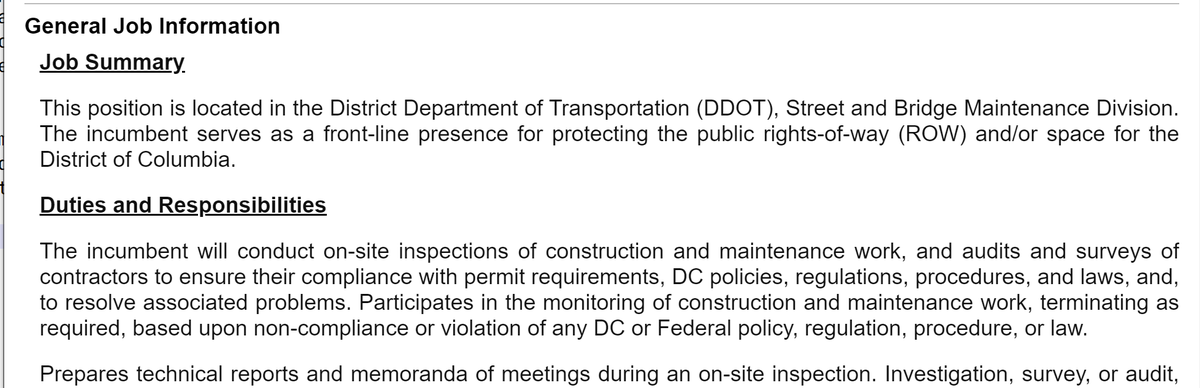 infinitebuffalo's tweet photo. 👀
@DDOTDC hiring "Construction Control Rep." to “conduct…inspections of construction and maintenance work to protect…public right-of-way (ROW)/space, public safety, and to enforce public space permit conditions and ticket violators.” #SafeAccommodations https://t.co/vGj1m1GrMr https://t.co/aGaO1ZZ5zy