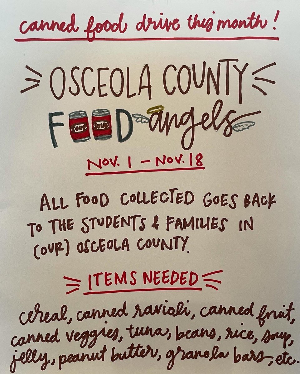 NCESbearcubs's tweet photo. Remember to bring your food donations!!Tomorrow11/18 is the last day to donate to our Food Angels food drive. See the flyer for more info & check out these student leaders preparing donations to give to families in our community. 💗@Osceolaschools @theleaderinme #ncesRocks https://t.co/qmZKbt1E2U
