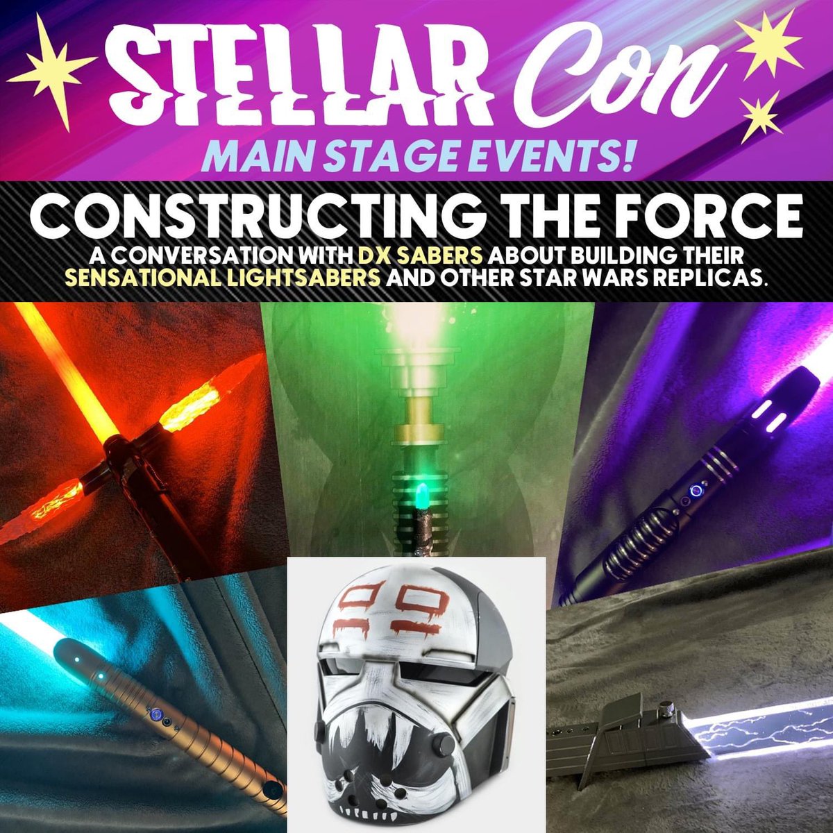 Join us at the Main Stage for a conversation with DX Sabers this Saturday! 
Tickets: stellar-con.com
#StellarCon
#Transcendentevents
#YouBelonghere