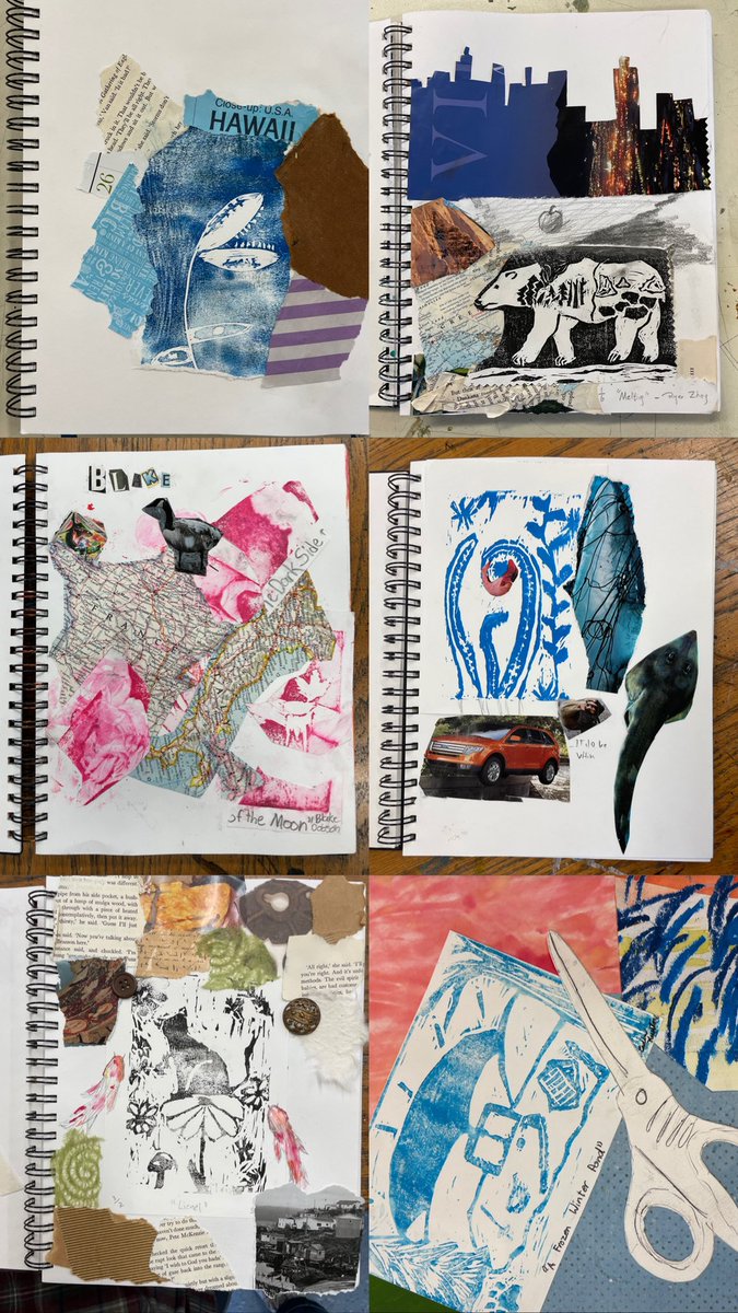 KateHessin's tweet photo. What do we do with our “bad prints”? We repurpose them as mixed media collages of course. #arted #printmaking https://t.co/Cvnbj2yIF0