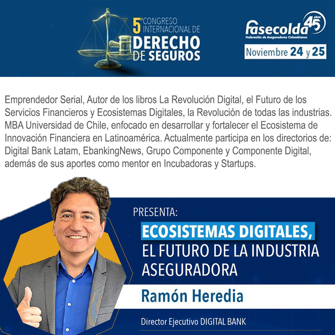 💯Atención emprendedores!!! Nos encontraremos este 24 y 25 de Noviembre en #CongresoDeDerechoFasecolda con nuestra charla 'Ecosistemas digitales, el futuro de la industria aseguradora'. ¡No te lo pierda! 🚀 
instabio.cc/RamonHeredia