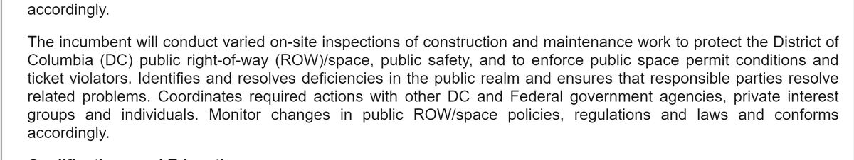 infinitebuffalo's tweet photo. 👀
@DDOTDC hiring "Construction Control Rep." to “conduct…inspections of construction and maintenance work to protect…public right-of-way (ROW)/space, public safety, and to enforce public space permit conditions and ticket violators.” #SafeAccommodations https://t.co/vGj1m1GrMr https://t.co/aGaO1ZZ5zy