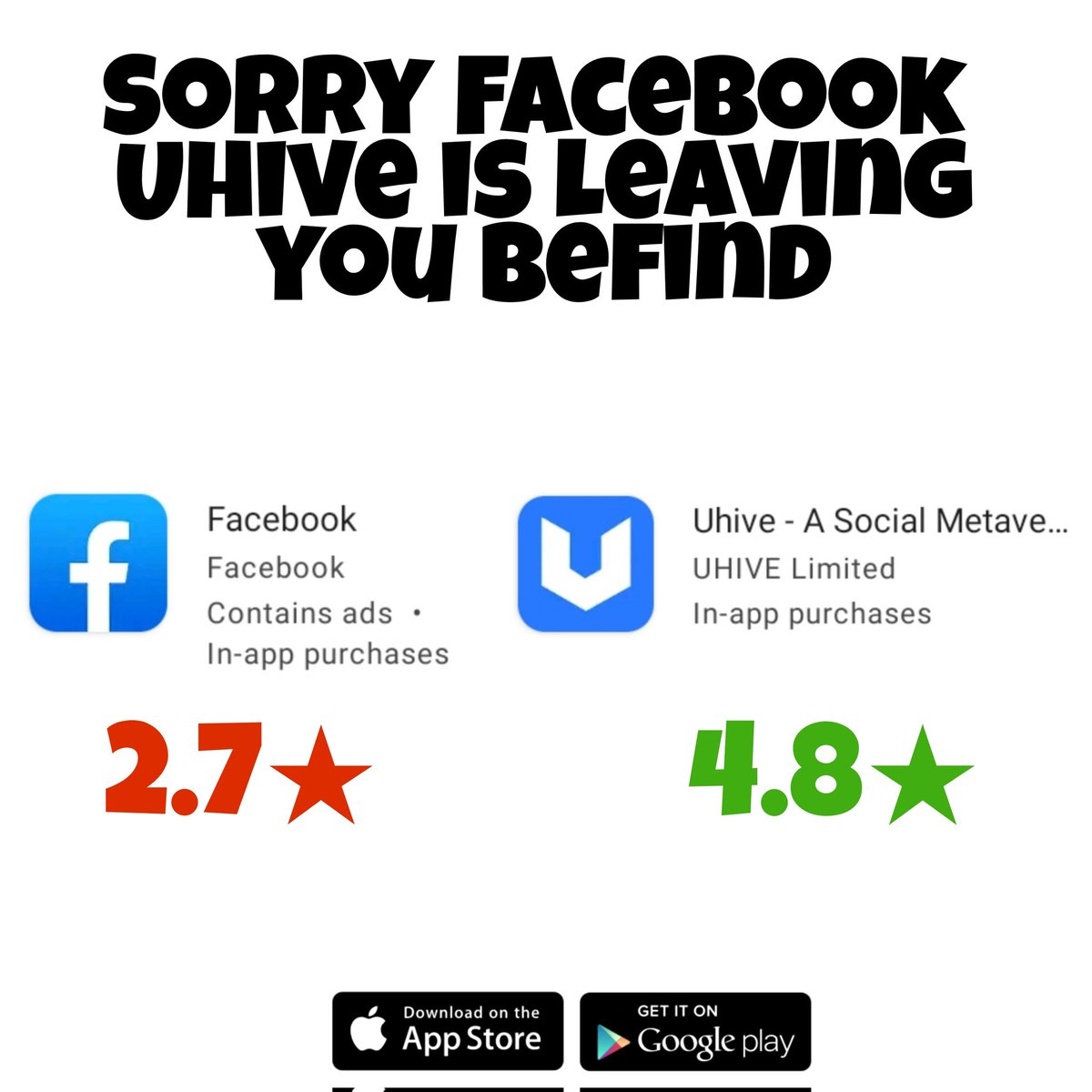 WaqqasHasan's tweet photo. Sorry #FacebookMeta , cause of privacy and centralisation people are jumping into decentralisation i.e #uhive the true #Metaverse 

@Uhivesocial @CoinMarketCap @coingecko @gate_io https://t.co/ovZOflp3Xu