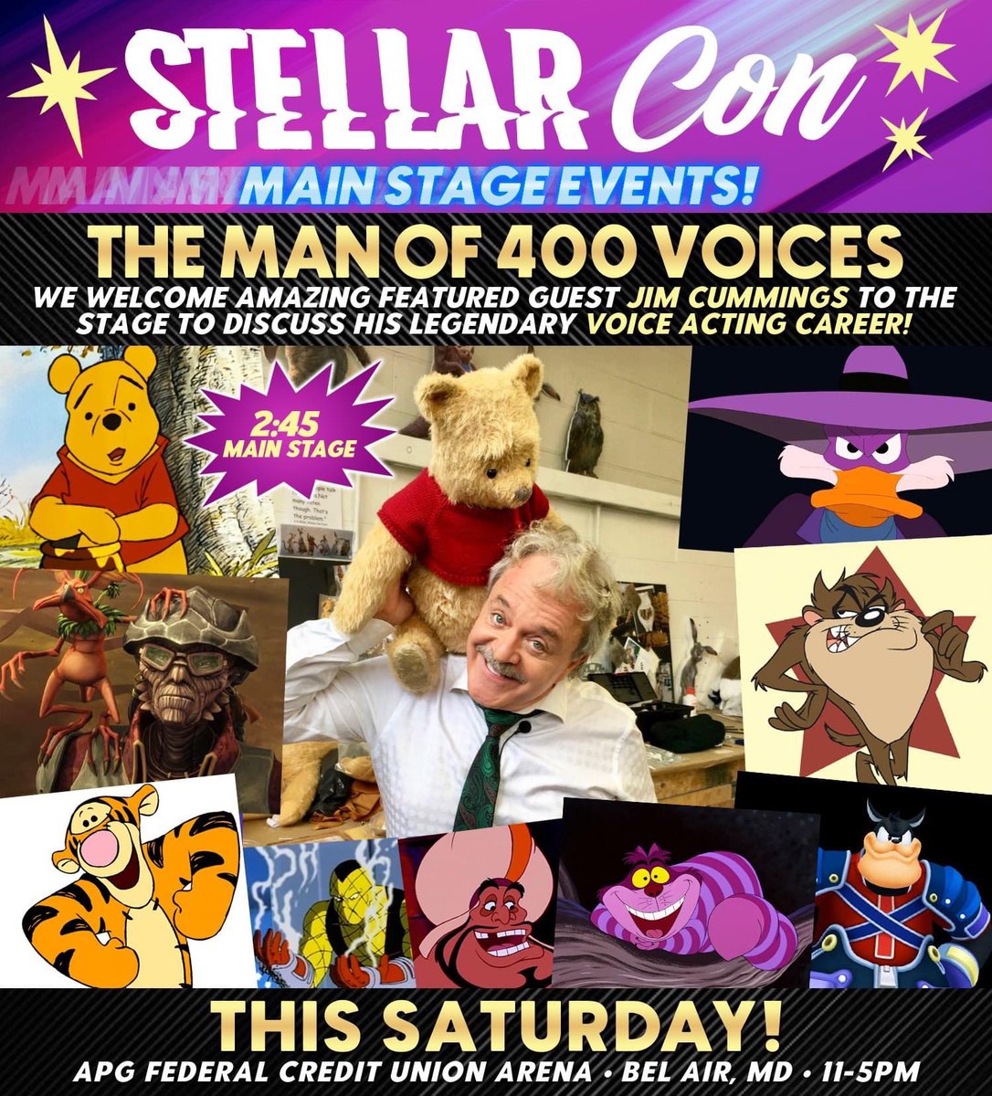 Join us at the Main Stage at 2:45 for a free panel with #JimCummings Our Man of Many Voices!
Tickets: stellar-con.com
#StellarCon
#TranscendentEvents
#YouBelongHere