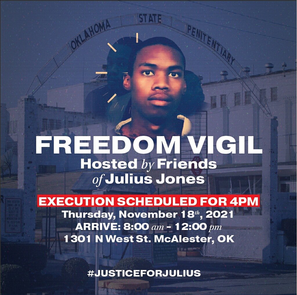 Join us tomorrow in McAlester for a freedom vigil for #JuliusJones at 8AM. We will not stop fighting to #FreeJuliusJones #JusticeforJulius