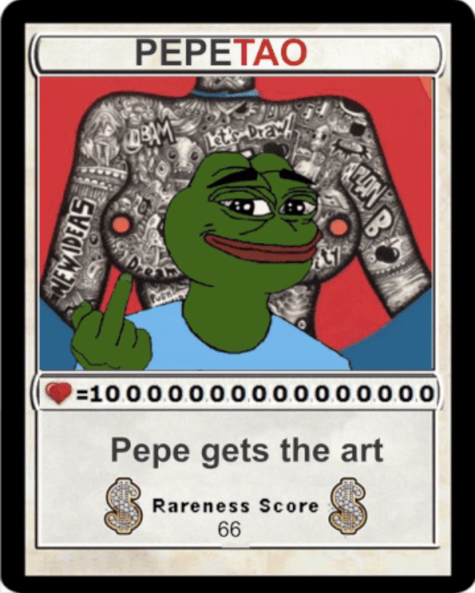 Vince_Van_Dough's tweet photo. I think of maximalists in the Pepe-verse similar to Bitcoin maxis. Unimaginative and misguided. 

A well balanced Pepe portfolio should contain Rare Pepes, Rare Pepes, Fake Rares, and fake rares. https://t.co/UMdfJXT1jr
