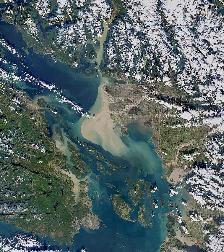 Fraser River flooding, from space. Amazing movement of topsoil into the sea. Stay safe, all. <a href="/NASA/">NASA</a>
