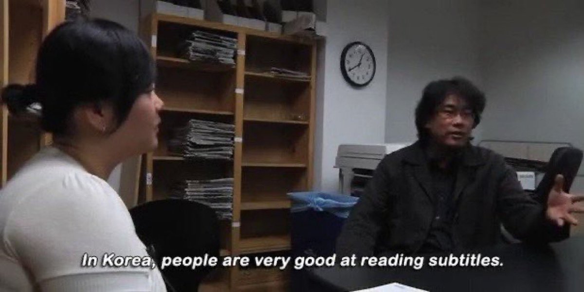 filmdaze's tweet photo. Academy Award Winner, Bong Joon-ho’s response when asked if foreign films are dubbed in Korea https://t.co/n5T8s7XEne