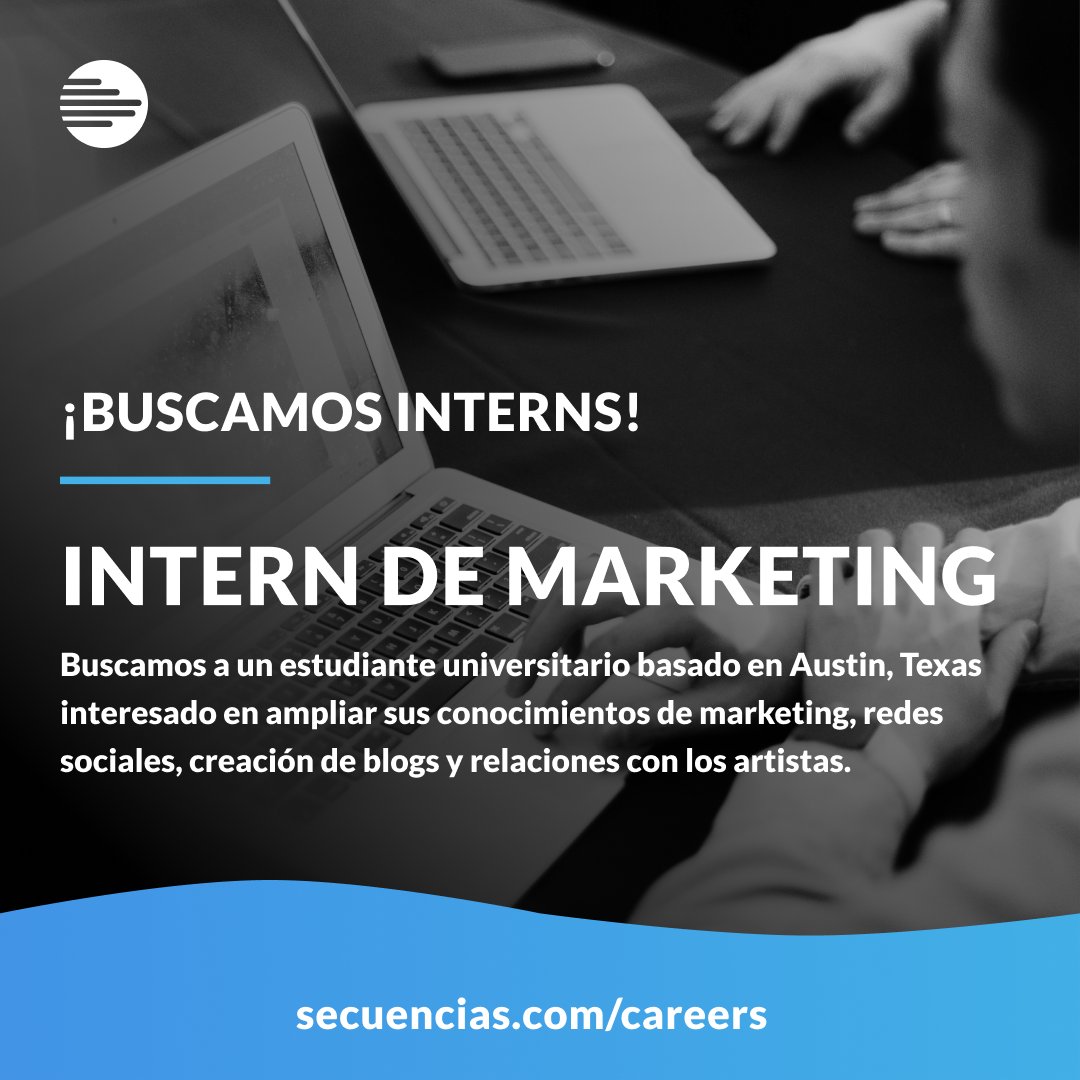¡Si vives en Austin, Texas, esto es para ti!

Buscamos a un estudiante universitario basado en Austin, Texas interesado en ampliar sus conocimientos de marketing, redes sociales, creación de blogs y relaciones con los artistas. 

-> secuencias.com/careers/Market…