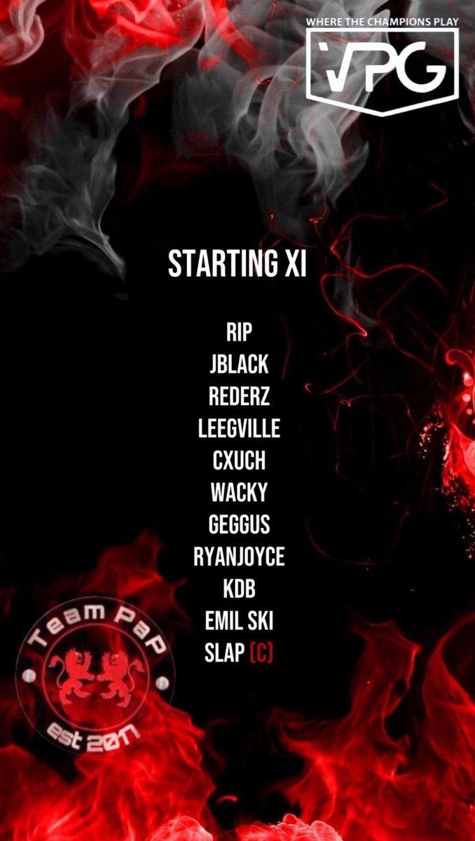 Team sheet for tomorrow nights game in the <a href="/OfficialVPG/">Virtual Pro Gaming</a> <a href="/VPGPremier/">VPG Esports Premier</a> 

9pm vs <a href="/xThe6ty9erSx/">NeeD247WeeD</a> 
9:30pm vs @NESPORTS_GG 

⚽️⚽️