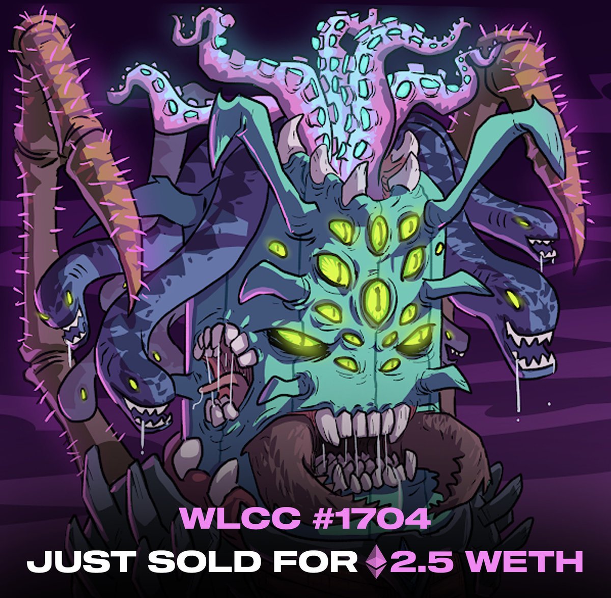 ONE OF OUR FIRST REVEALED 1/1'S HAS BEEN SOLD ON OPENSEA.

The scariest member of the crew has been sold for 2.5 WETH (over 10000$) 😱
#WLCC