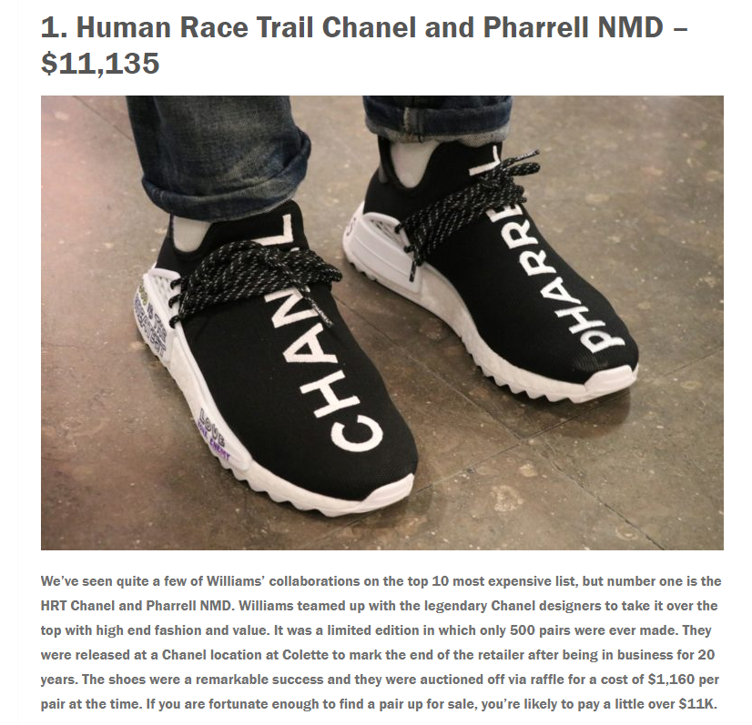 CryptoBTC_Chris's tweet photo. If the MOST EXPENSIVE adidas shoes are only $11k (Chanel &amp; Pharrel Collab made by #adidas).. 

What will the first #adidas #NFT be worth? https://t.co/rNlXIqwmwL
