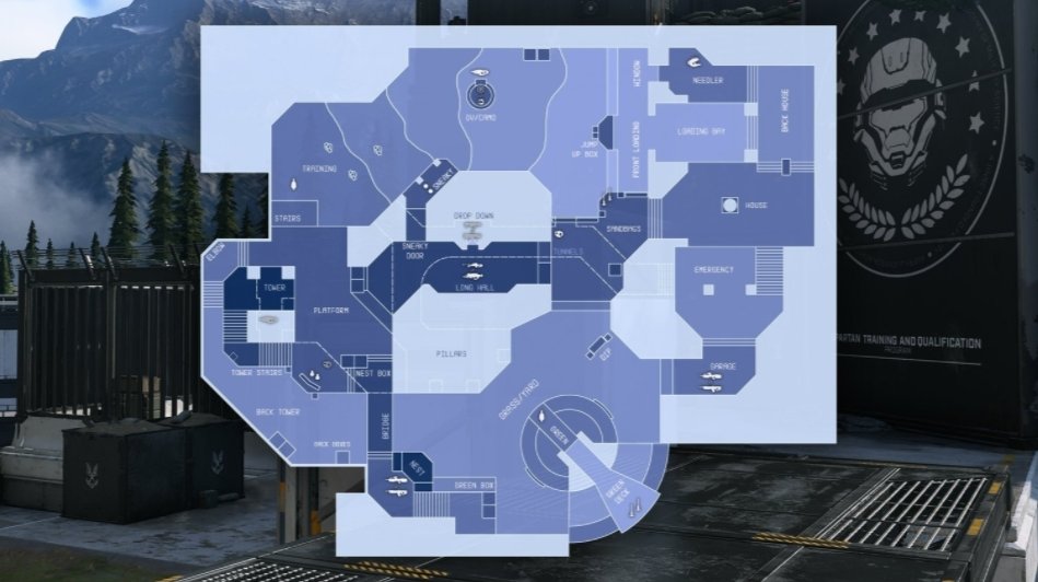 JohnoStreams's tweet photo. Love seeing the callouts already being mapped out! Wondering if this will vary per team, stoked for the scene in this game. #HaloInfinite @343industr1es #halomaps #callouts https://t.co/isgyanKlDJ