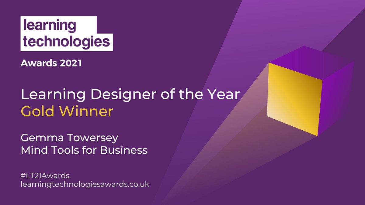 Drumroll … the #LT21Awards Learning Designer of the Year Gold Winner is Gemma Towersey <a href="/gemmatowersey/">Gemma Towersey 🏊</a> of Mind Tools for Business <a href="/MindToolsFB/">Mind Tools for Business</a>. Congratulations Gemma!
