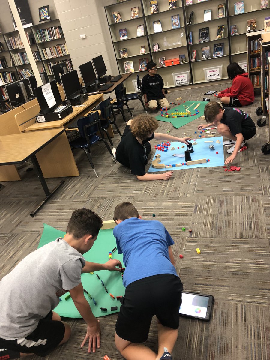 griffinBISD's tweet photo. @BoerneMSNorth CCR students are visiting the @BMSNLib media center for their STEM cluster using @Sphero provided by @boerneeducation to create obstacle courses. Ss have to create blueprints and code Spheros to run each other’s courses. #librarymediacenter #STEM https://t.co/mcEbmvj6mA