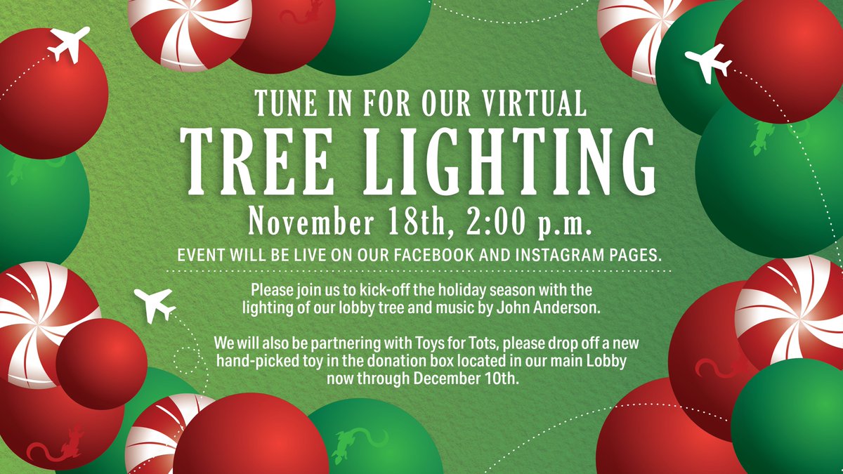 flyelp's tweet photo. Tune in tomorrow at 2:00 p.m. for our Virtual Tree Lighting! β¨ Welcome the holiday travel season with us as we light our lobby tree and listen to music by John Anderson.
#FlyELP #EPWinterFest #HolidayTravel https://t.co/8CC3900Tk5
