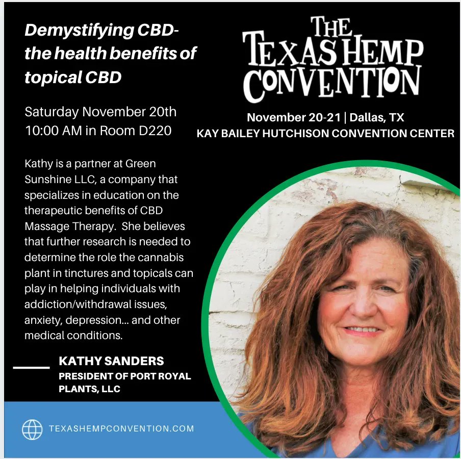 TexasHempCon's tweet photo. Learn about #cbd #hemp #massage Therapy and more this weekend at #THC2021

Hundreds of exhibitors, dozens of educational sessions all in Dallas, Texas Nov 20-21 at the Kay Baily Hutchinson Convention Center

Tickets &amp; Details at https://t.co/oGZU58TTh2 https://t.co/egkt2UC4PK