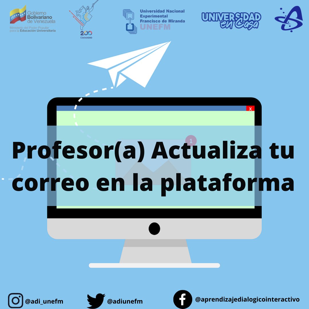 ¡Atención profesor! Te recomendamos actualizar tu dirección de correo electrónico en nuestra plataforma para que los estudiantes puedan comunicarse contigo.