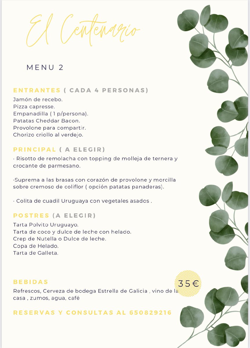 ElCentenarioEs's tweet photo. Están disponibles nuestros menús 

Hace tu reserva  📞 650829216 https://t.co/KHQPO6iptI