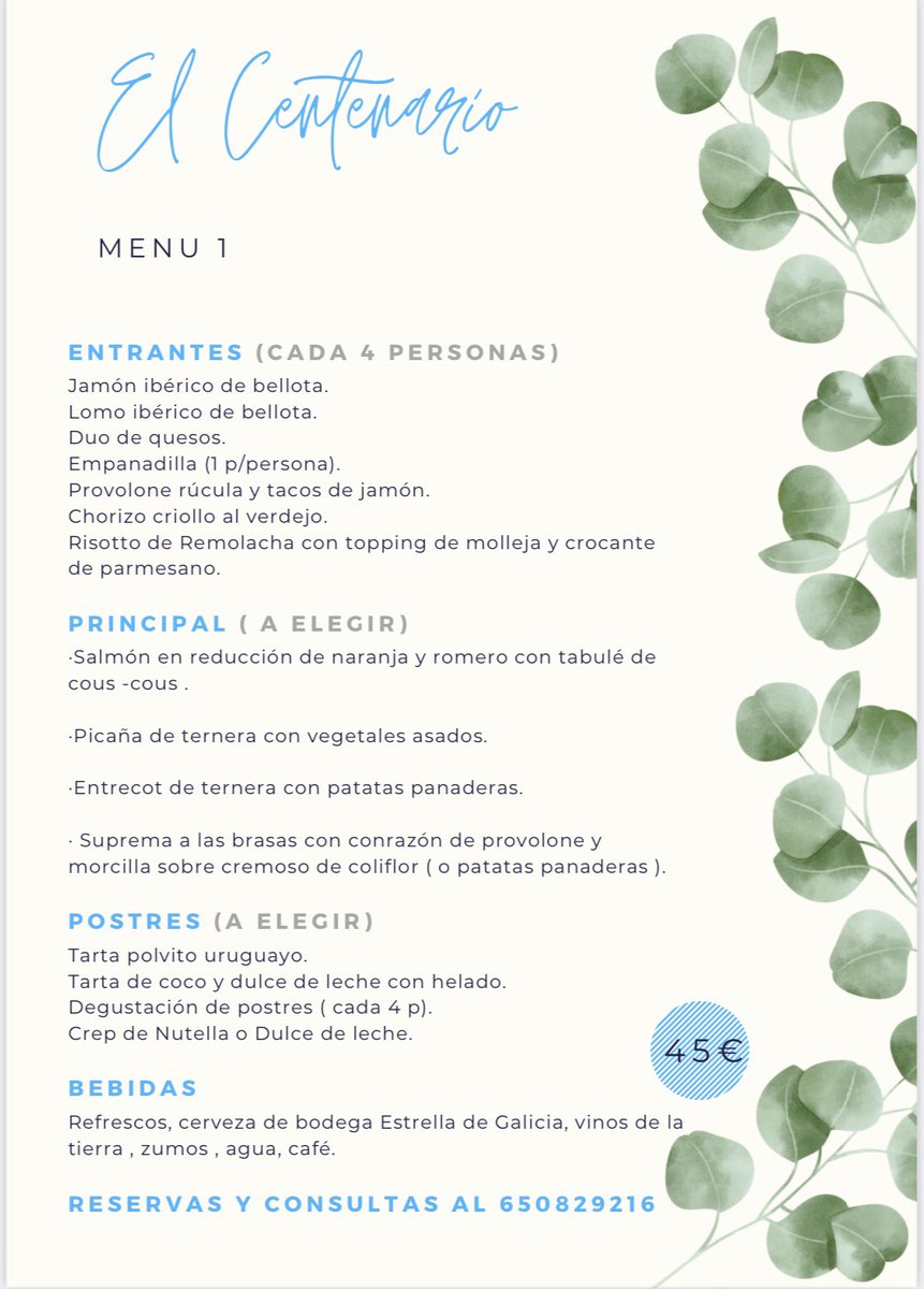 ElCentenarioEs's tweet photo. Están disponibles nuestros menús 

Hace tu reserva  📞 650829216 https://t.co/KHQPO6iptI