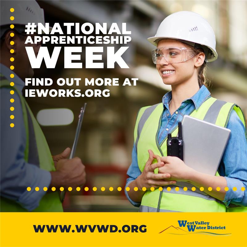 MyWVWD's tweet photo. This week is #NationalApprenticeshipWeek. WVWD is thrilled to offer high-quality apprenticeships through our program with @IEWorks. We're excited to train talented, dedicated young adults and prepare them for a career in the water industry. #WVWD #WeAreCAWater #IEWorks #waterjobs https://t.co/QNDpU4MD1H