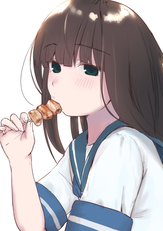 hatsuyuki (kancolle) 1girl solo school uniform long hair serafuku food eating  illustration images