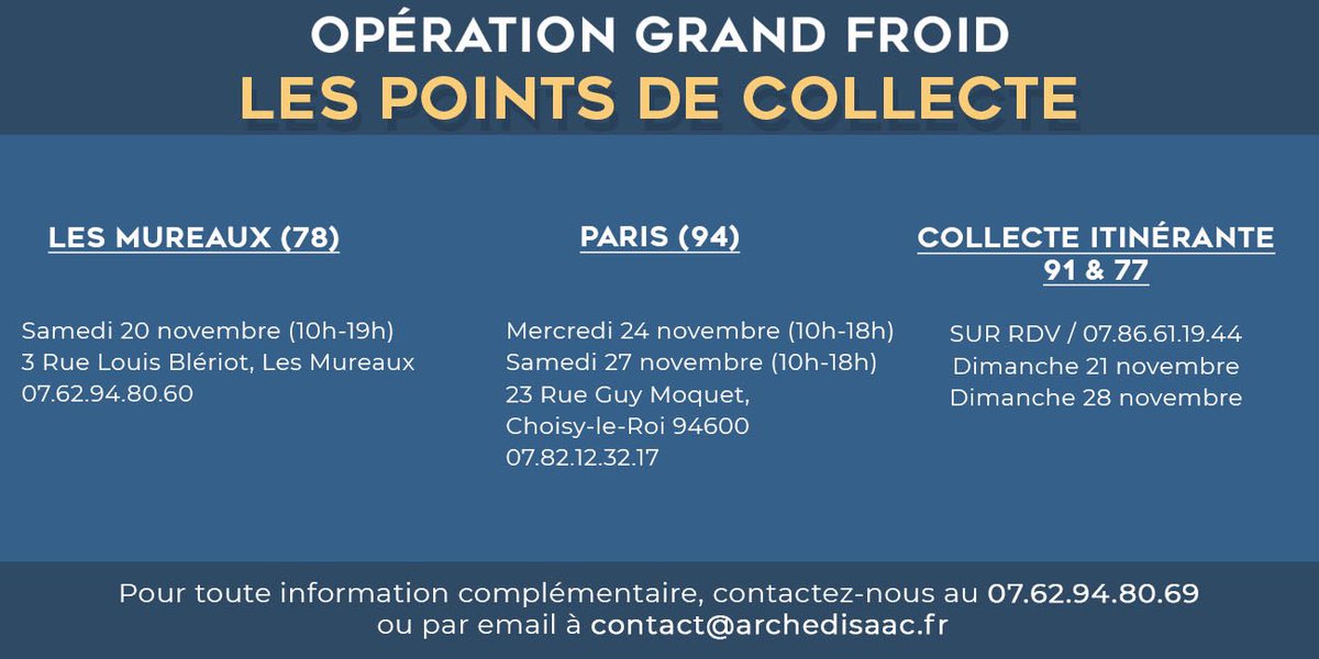 arche_isaac's tweet photo. Opération 𝖦𝖱𝖠𝖭𝖣 𝖥𝖱𝖮𝖨𝖣 ❄️

📍Voici les dates et lieux pour les remises en mains propres de vos dons : https://t.co/i2QDlhoemf