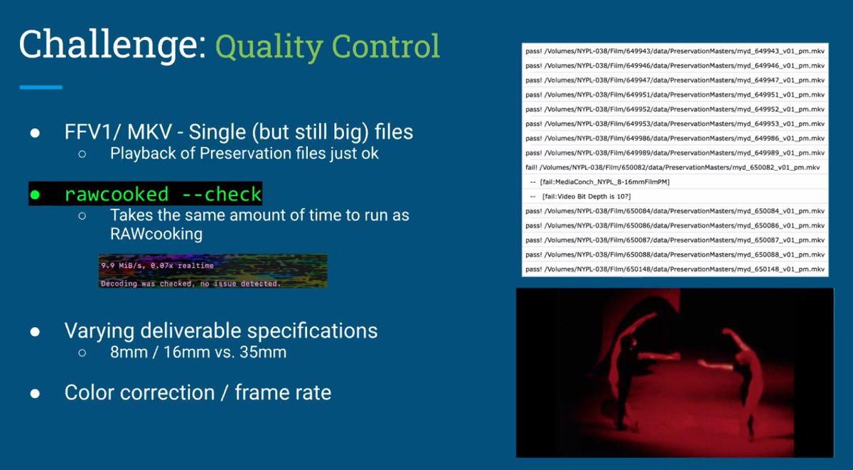 joshuatj's tweet image. Vendor handles the RAWcooking. &quot;rawcooked --check&quot; really helpful. 

#MediaConch to validate specifications.

#AMIA21 #RAWCooked