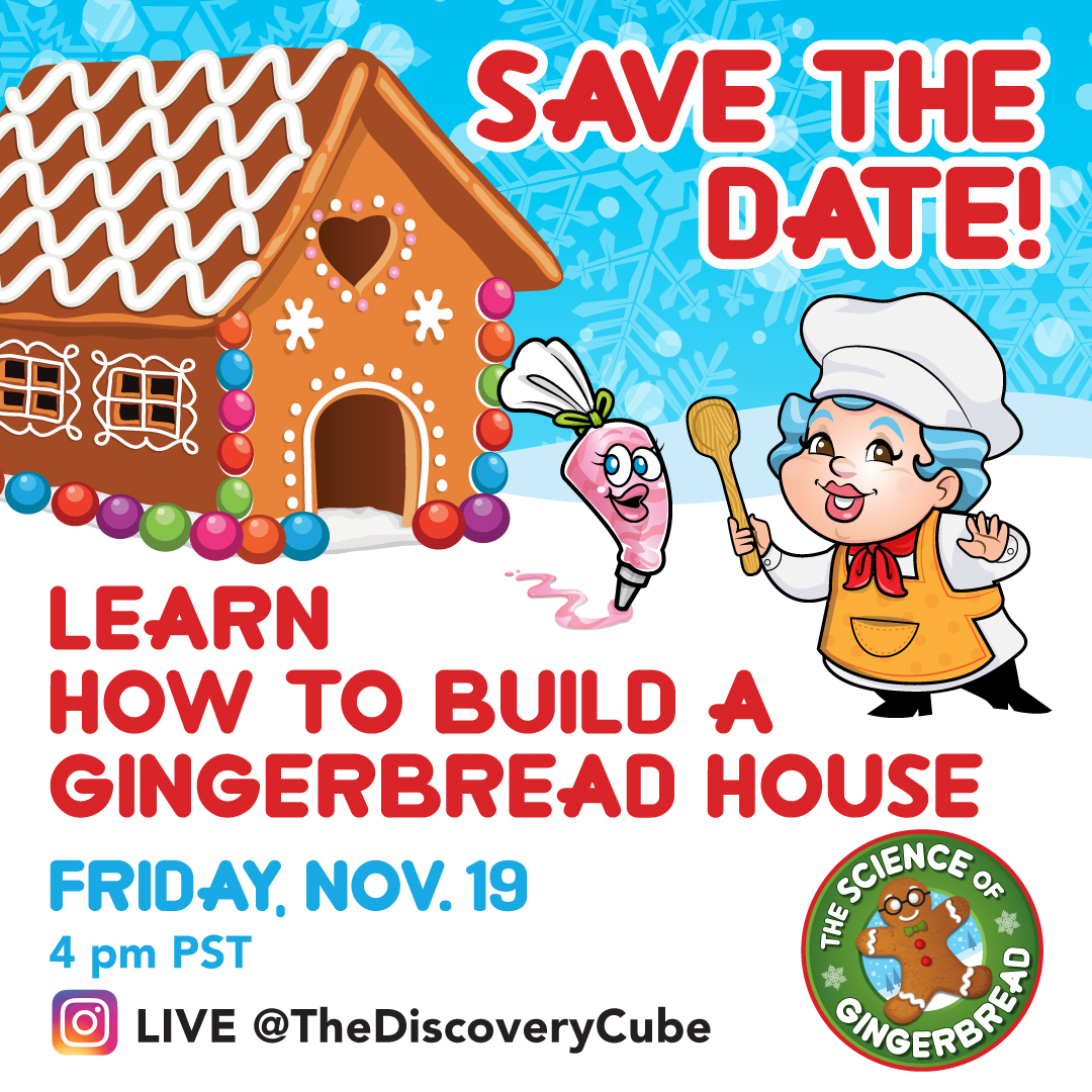 Discovery_Cube's tweet photo. This Friday kicks off our Science of Gingerbread IG Live Series! Tune in at 4PM PST to watch Miss Cindy build a gingerbread house 🏚️ 

#ScienceofGingerbread #DiscoveryCube #Inspire #Educate #Impact https://t.co/LVUkxDsJDS