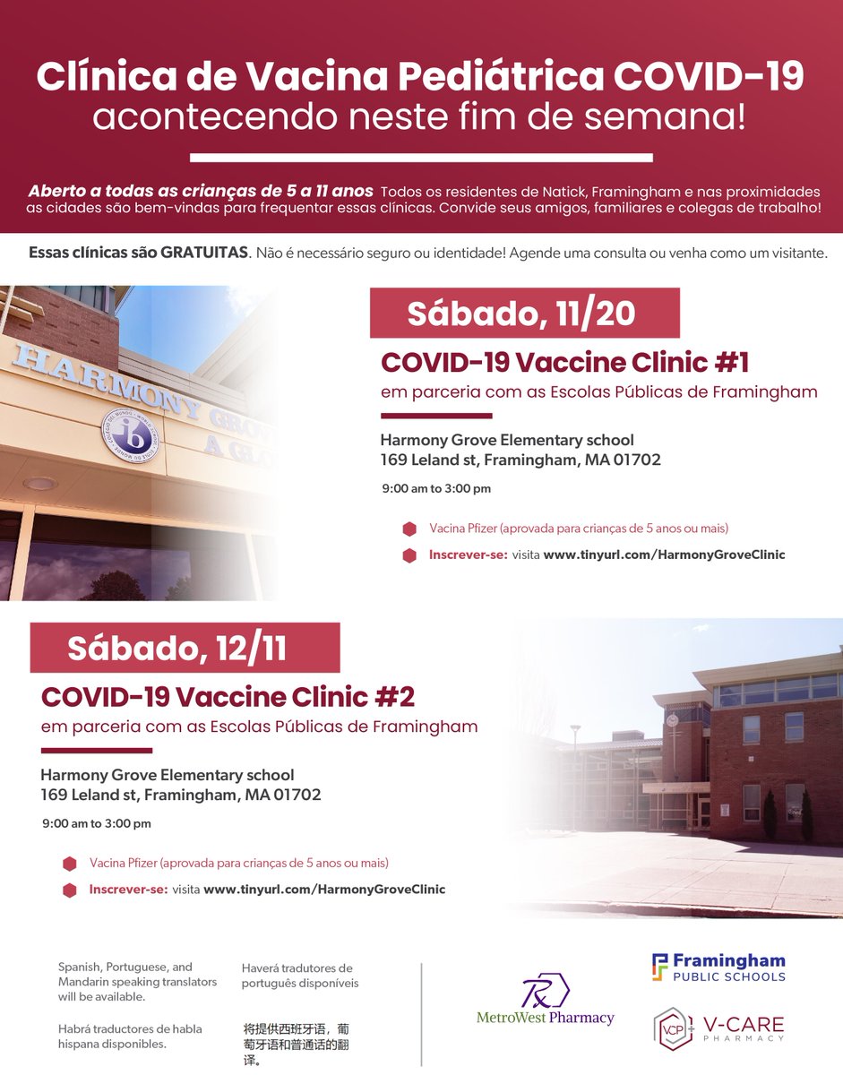 MetroWest Pharmacy &amp; V-Care Pharmacy are hosting a FREE COVID Vaccine Clinic for children ages 5-11yo this Saturday at <a href="/HarmonyGroveFPS/">Harmony Grove Elementary School- A Global Academy</a> from 9am to 3pm. Second clinic for dose #2 on Sat., 12/11. No insurance or ID required! Schedule in advance or walk-in!