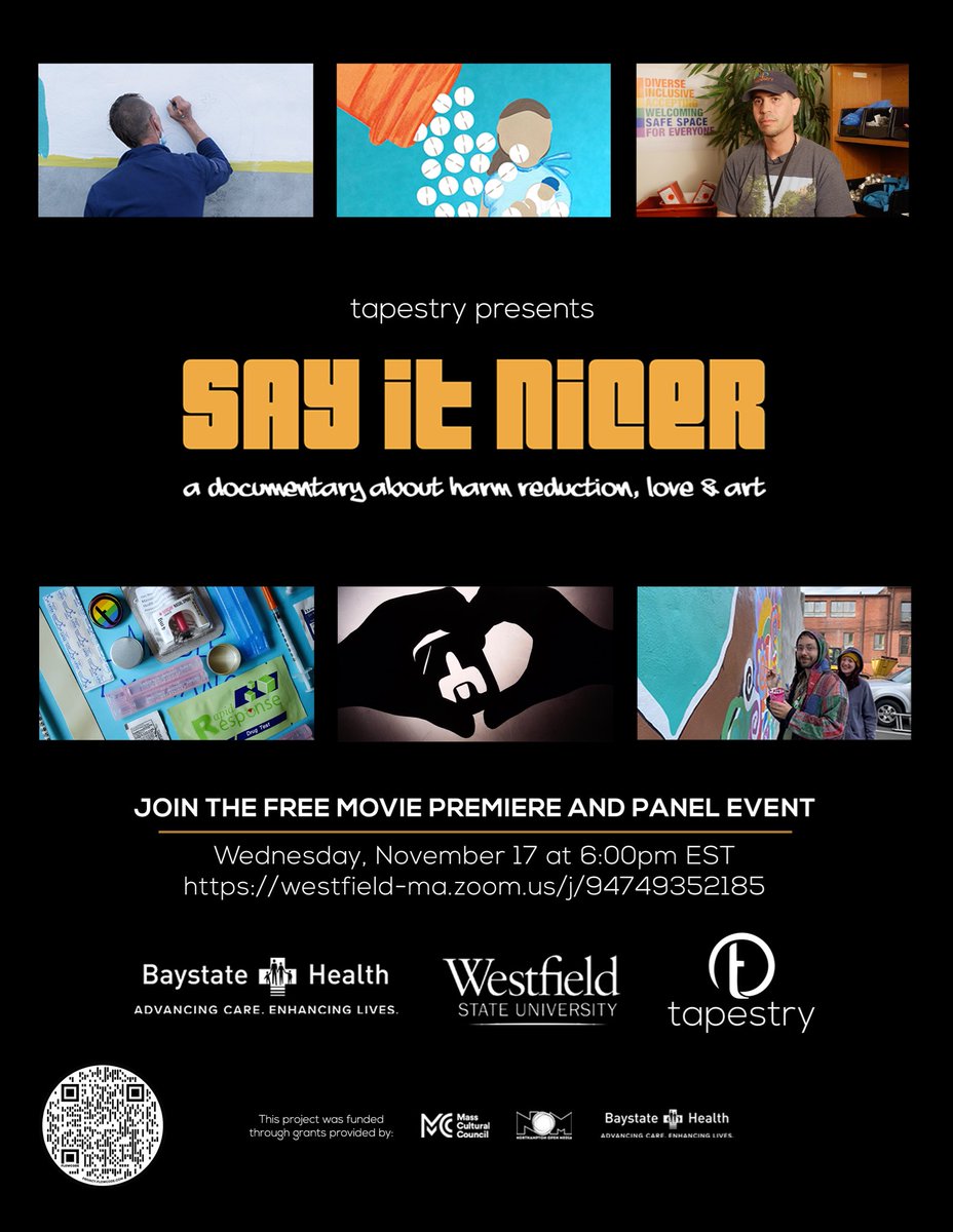 With opioid overdose deaths surpassing records, it is more important than ever to engage patients. Come join us for a documentary from harm reduction agency @TapestryWMass, @BaystateEM and others exploring lived experience. Tonight, 6:00pm, link below