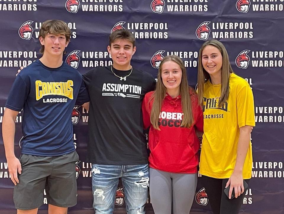 BrettRWoodcock's tweet photo. Congratulations to four of our student athletes as they commit to continue their athletic careers at the next level. We are extremely proud of Mark, Jackson, Carissa, and Maggie! #WarriorPride https://t.co/uox1mcMC8r