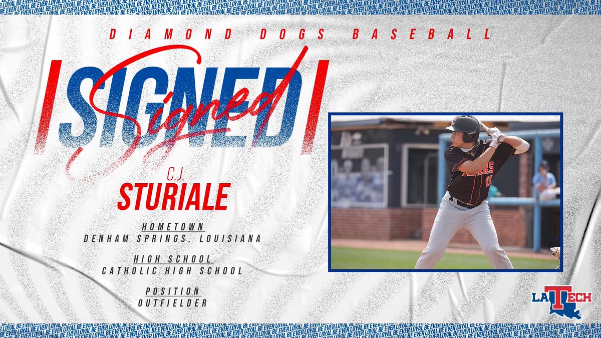 LATechBSB's tweet photo. WELCOME TO THE FAMILY | Help us welcome outfielder C.J. Sturiale to the LA Tech Family! 

#EverLoyalBe | #NationalSigningDay https://t.co/aE9TpBdH1V