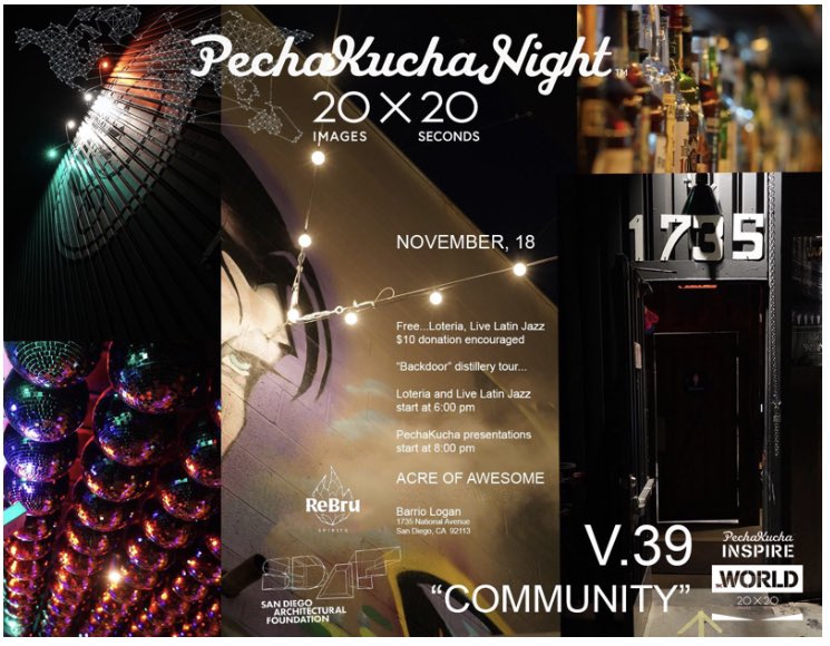Join us for PechaKucha Night sdaf.wildapricot.org/event-4502394 tomorrow! Organized by the <a href="/SDAFinfo/">San Diego Architectural Foundation</a>. At Acre of Awesome in Barrio Logan.