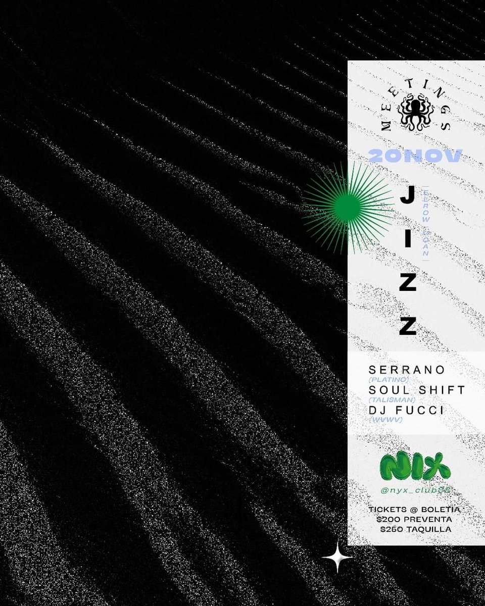 #SaveTheDate ✨📆

Este 20 de noviembre llega una nueva edición de #TalismanMeetings con uno de los grandes exponentes del house contemporáneo: #JIZZ

Consigue tus 🎟️ en: talisman-x-nix.boletia.com

Y utiliza el código KUADRO para obtener un  descuento en tu boleto 🙂