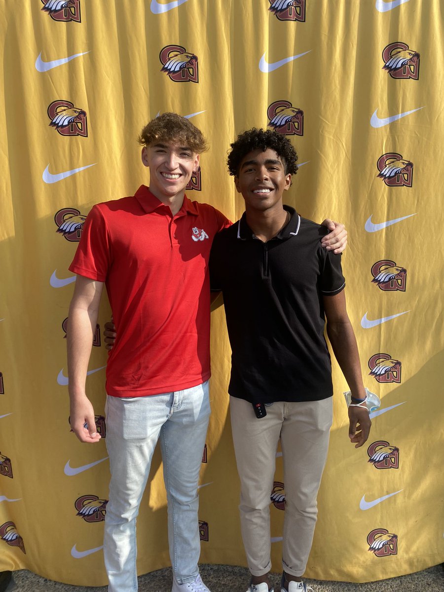 Congrats to <a href="/NathanBaeza1/">Nathan Baeza</a> and <a href="/KalebLatimer/">Kaleb Latimer</a> for signing with their respective schools today. <a href="/FresnoStateBSB/">Diamond 'Dogs</a> <a href="/yotes_baseball/">CSUSB Baseball</a> 
🦅 🦅