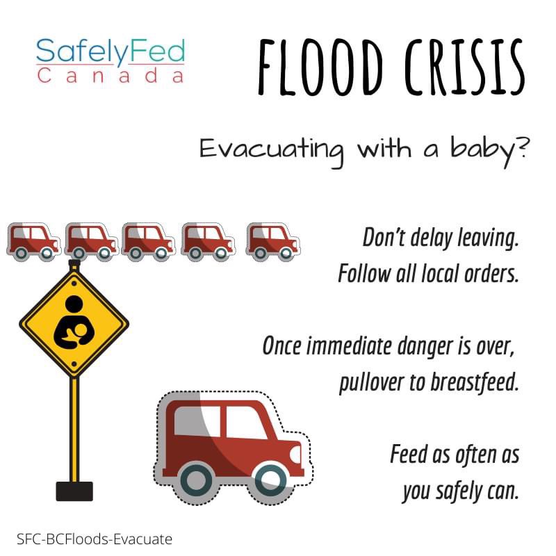 safelyfedcanada's tweet photo. With young kids, evacuation can take longer than you expect - don’t wait. Prepare early. Leave as soon as you can. Once you are out of danger, stop to feed the baby. Delaying feeds can cause discomfort and lead to less milk later. Feed often.
More in bio. #BCFlood #safelyfed https://t.co/jPonpjpmRn