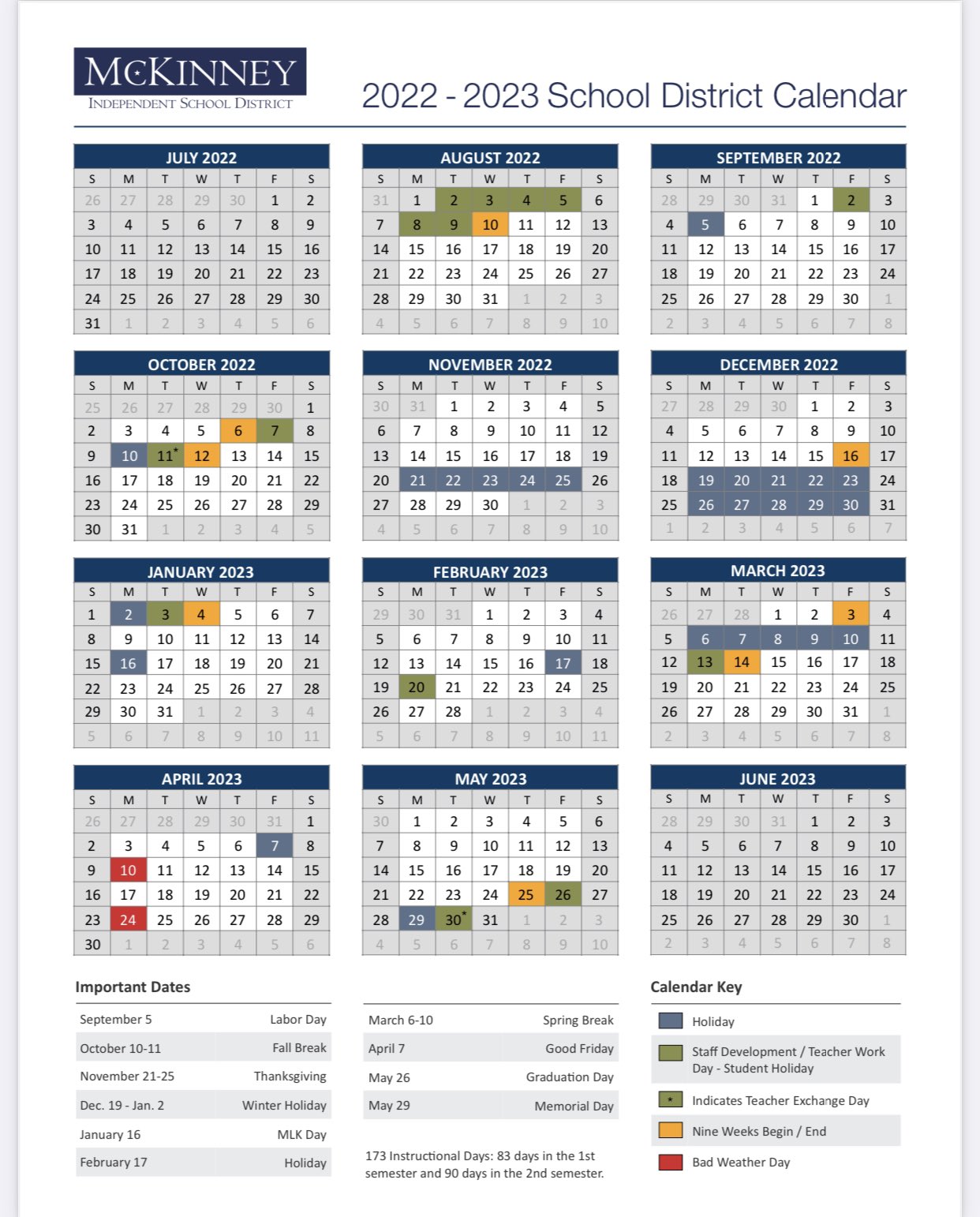 Mckinney Isd Human Resources On Twitter: "The Mckinney Isd 2022-2023 School Calendar. #Mymisd Https://T.co/Iaerjvytvd" / Twitter