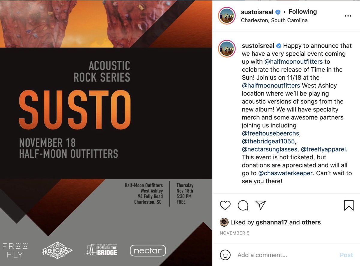 Regram, retweet, repost, cut and paste, whatever the cool kids call it, we're supper jazzed about Thursday evening with <a href="/sustoisreal/">SUSTO</a> at <a href="/hmoutfitters/">Half-Moon Outfitters</a>! You should definitely come. If you're like us It'll be the coolest thing you do this week, maybe even all year.