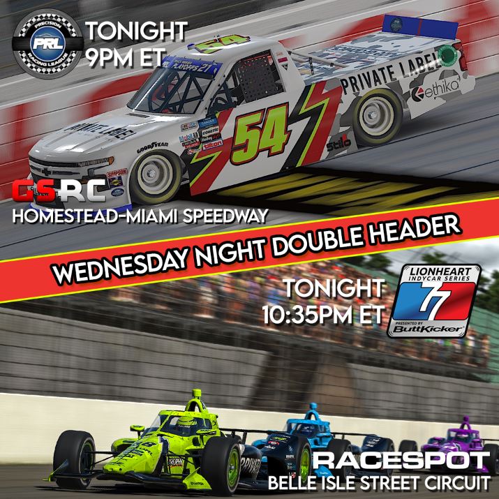TeamHypeSim's tweet photo. It's #TeamHype #DoubleHeaderWednesday for the @PrecisionRL @HomesteadMiami and for the @LionheartSeries #DetroitBelleIsle.
Catch all the action starting at 9pm!!
#eNASCAR #NASCAR #IndyCar #esports #iRacing #virtual #simracing #TeamChevy #Dallara https://t.co/ujMpBR8ZKY