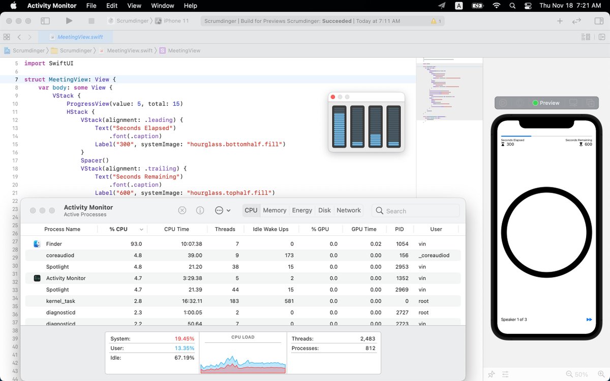 shivinkoo's tweet image. Mac新系统 #Monterey 太卡了,退回了 #BigSur。
Xcode也从13退回了 #Xcode12。
终于把cpu占用率降下来了。
新开发环境对性能要求这么高,要不了两年,iOS开发者都得升级到 #M1Pro 或者 #M2Pro 处理器,苹果又赢了,佩服佩服。。。