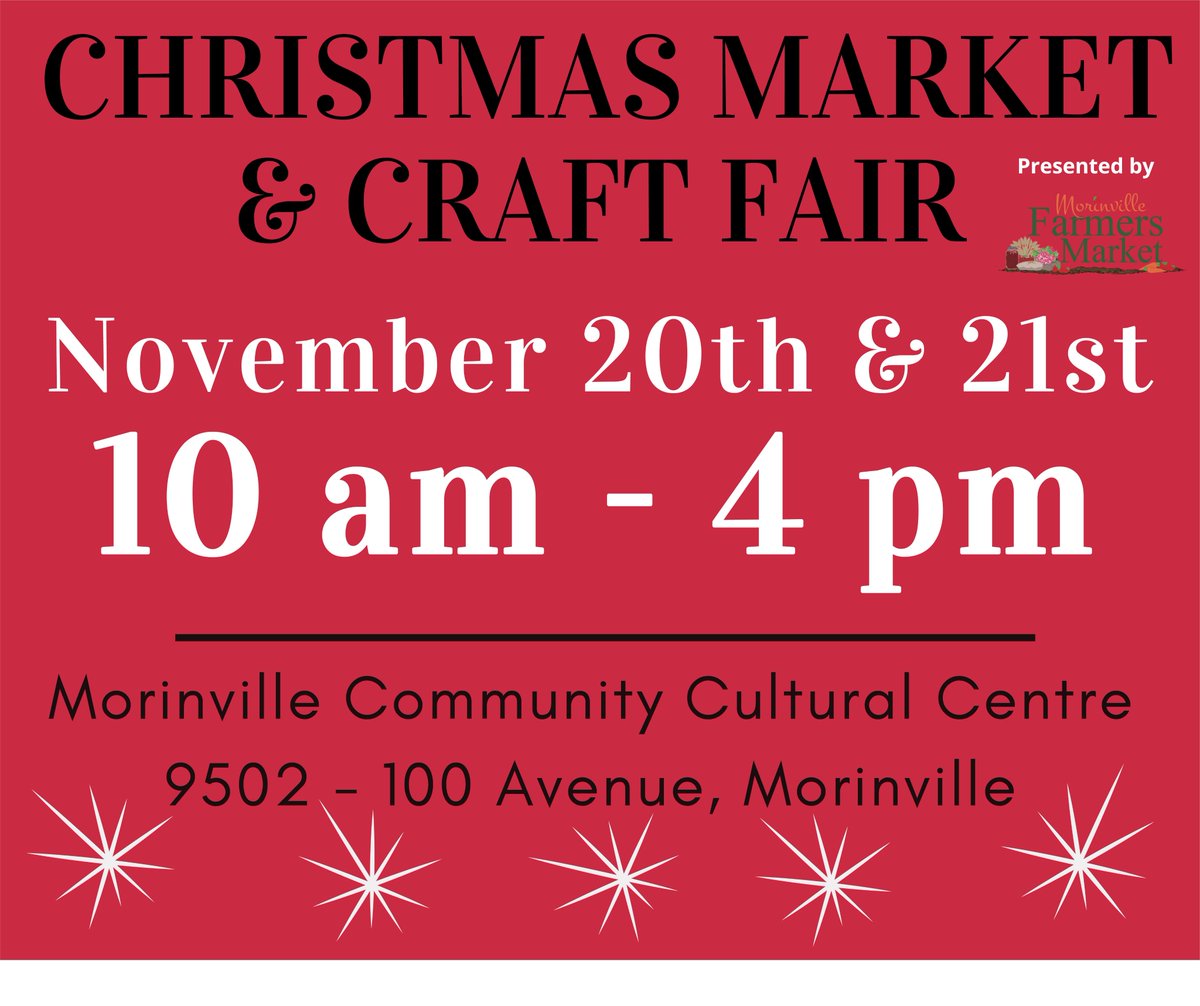 Tell your friends and make plans to come and shop til you drop! This Saturday and Sunday from 10 til 4 at the Morinville Community Cultural Centre. facebook.com/MorinvilleFarm…