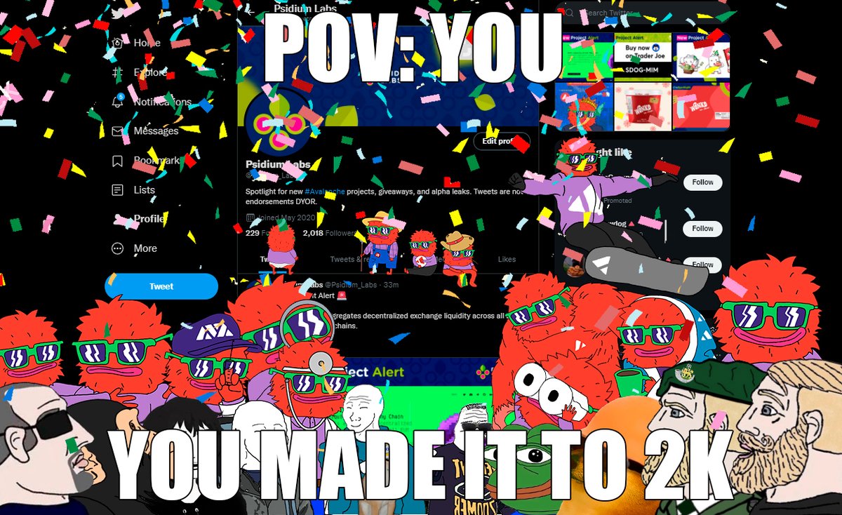 WE MADE IT BOYS! We reached 2,000 followers! 

To celebrate this occasion, we are going to make a giveaway of 2 #AVAX for a random user who: 

✅ Follow <a href="/Psidium_Labs/">PL</a> and @Don_wonton 
✅ Like and RT this tweet
✅ Tag 2 frens in the comments

the winner will be announced on Nov 22