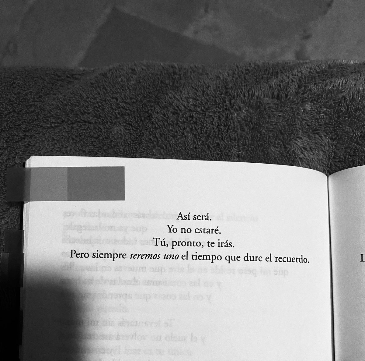 “Así será.
Yo no estaré.
Tú, pronto, te irás.
Pero siempre seremos uno el tiempo que dure el recuerdo.”
Autor: <a href="/elvirasastre/">elvira sastre sanz</a> 
Libro: La soledad de un cuerpo acostumbrado a la herida 
#cementeriodelibros
