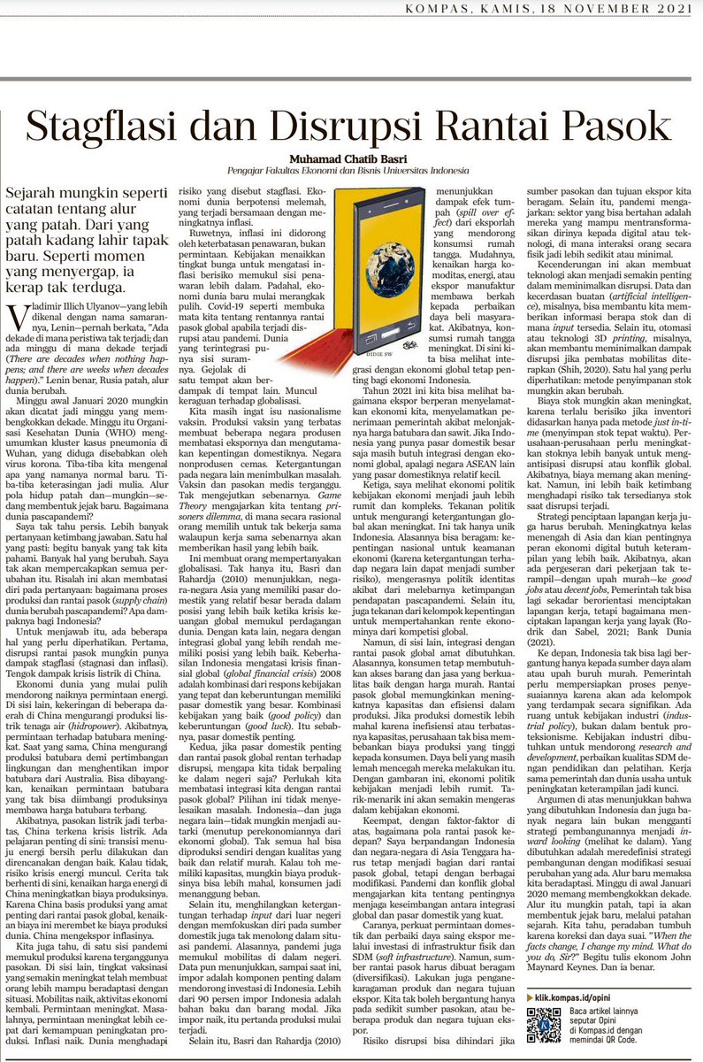 ChatibBasri's tweet photo. Berikut artikel saya di Kompas 18 November 2021, “Stagflasi dan Disrupsi Rantai Pasok, 
https://t.co/8WIxz1HIwp https://t.co/Ltag0AJz0q