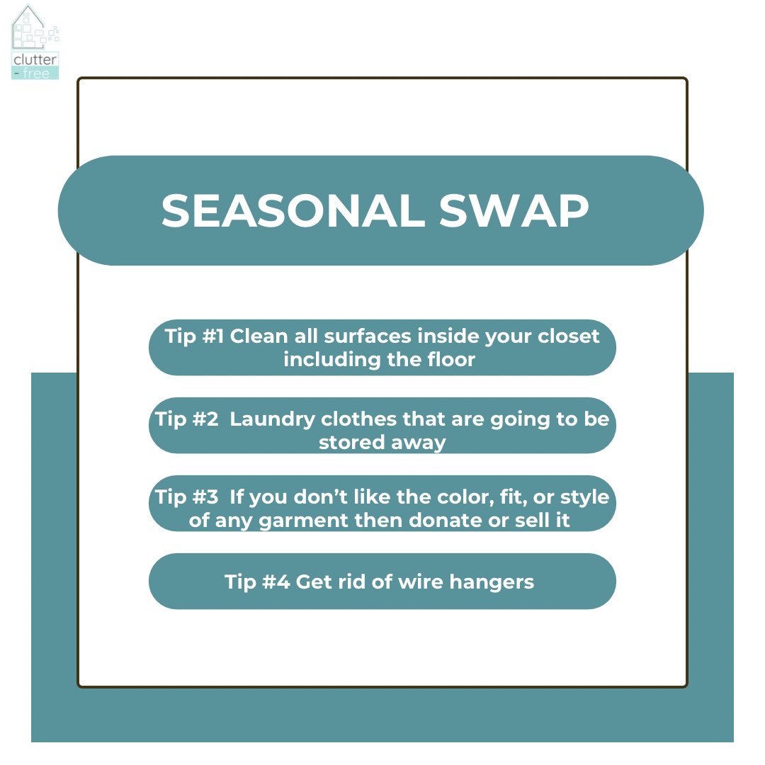 Clutter_FreeOrg's tweet photo. 4⃣ tips to consider when switching-out your clothes each season. #GaylaOrganizes⠀
#becomeclutterfree #clothesorganization #closetorganization #clutterfree #clutterless #conquerorclutter #declutter #seasonal https://t.co/lNoXMhw3IC